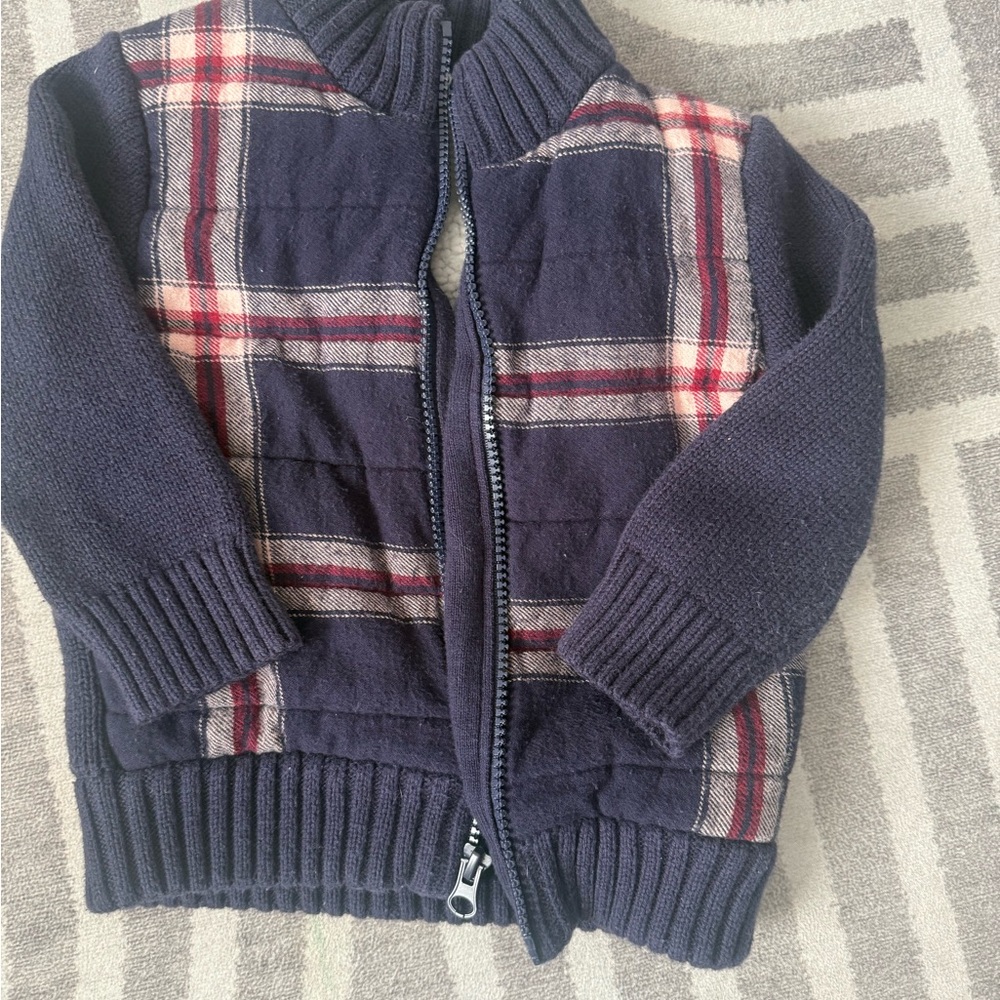 Cat & Jack Navy and Red Plaid Kids Sweater